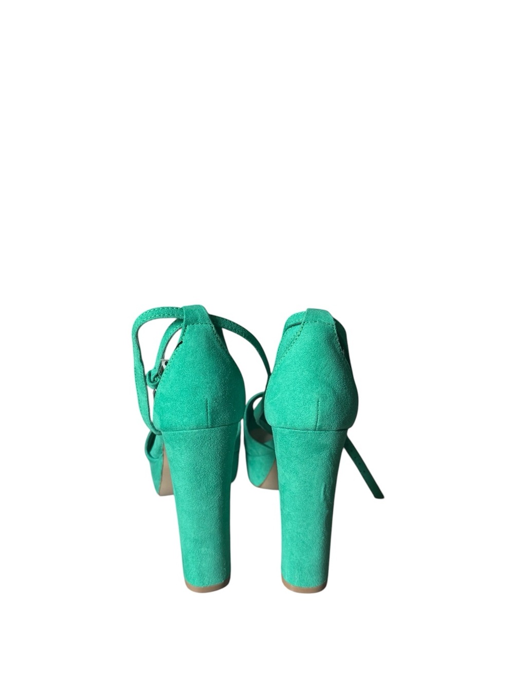 Aldo Teal Suede Platform Peep-Toe Heels with Ankle Wrap - Picture 3 of 3